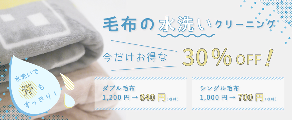 毛布の水洗い30%OFF