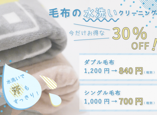 毛布の水洗い30%OFF